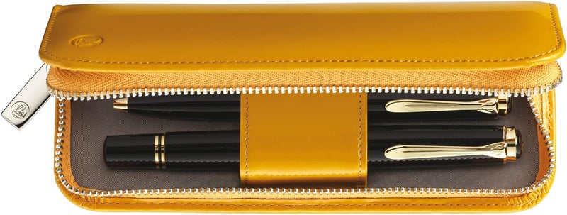 Pelikan Patent Leather 2-Pen Case - Yellow - Image 1